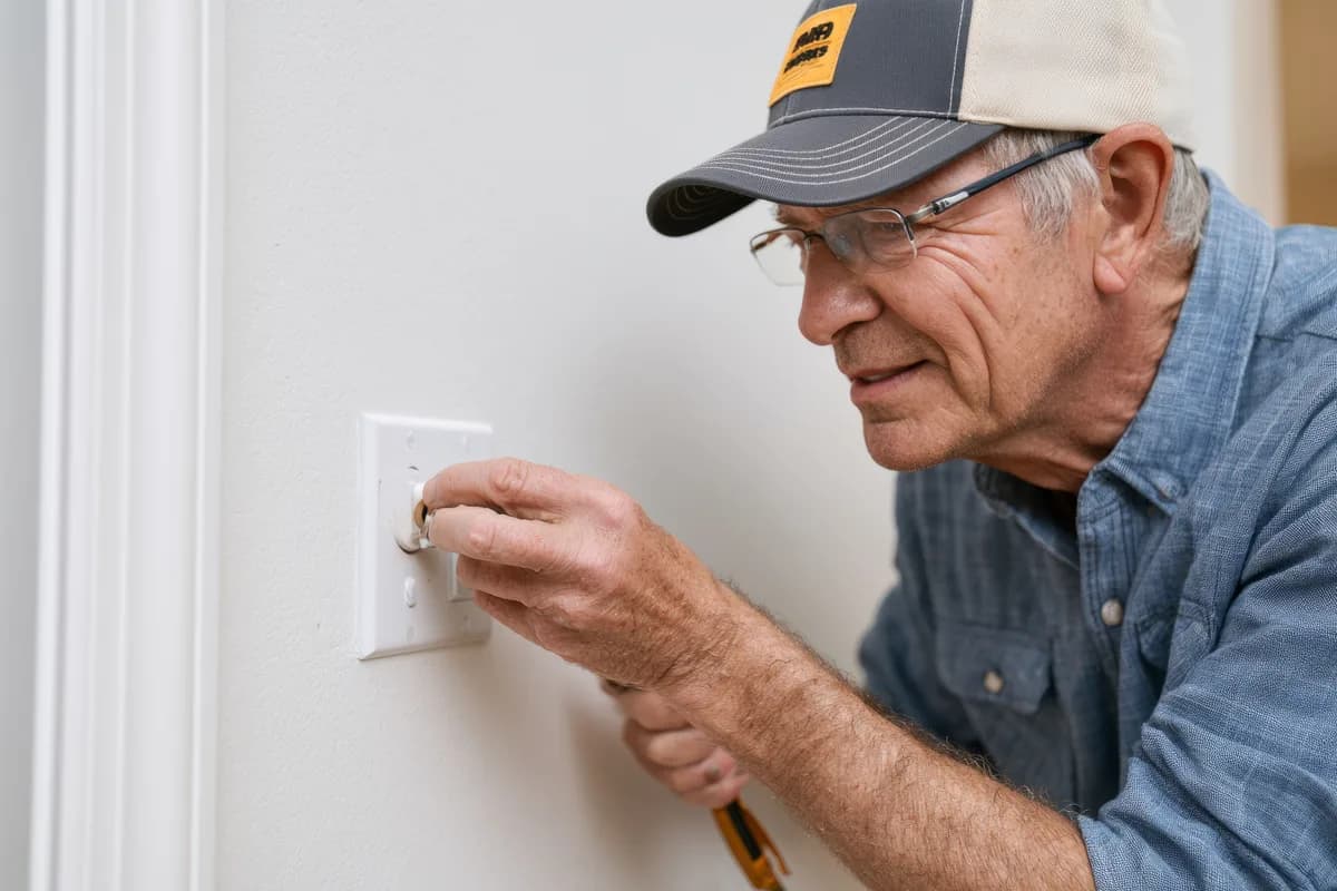 Electrician wiring a new outlet in a living room wall